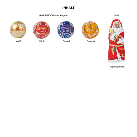 Standbodenbox, Lindt Minikugeln und Weihnachtsmann bedrucken, Art.-Nr. 1125.00002 Standbodenbox, Lindt Minikugeln und Weihnachtsmann bedrucken, Art.-Nr. 1125.00002