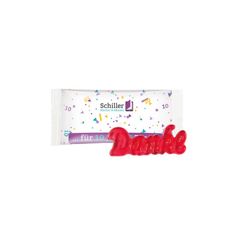 Trolli Fruchtgummi "Danke", Folie weiß bedrucken, Art.-Nr. 1127.00003 Trolli Fruchtgummi "Danke", Folie weiß bedrucken, Art.-Nr. 1127.00003