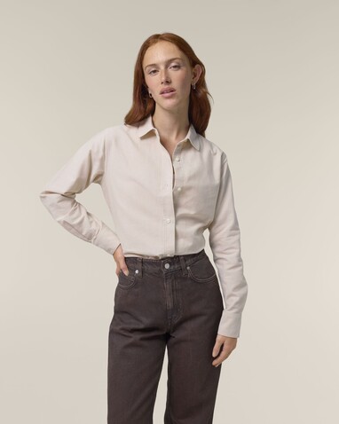 Stella Oxford Shirt - Das Damen-Oxfordhemd - Beige Oxford - XXL bedrucken, Art.-Nr. STWW971C3622X