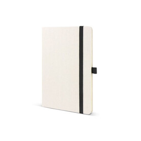 Notizbuch aus recycelter Baumwolle &amp;amp; R-PET A5 - Beige / Schwarz bedrucken, Art.-Nr. LT92079-N5502