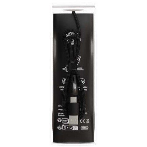 SCX.design C51 60W 5-in-1-Schnellladekabel aus rPET mit Display, schwarz bedrucken, Art.-Nr. 1PX19290