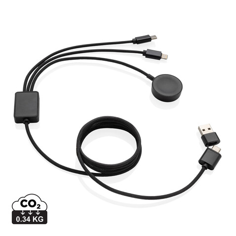 Terra RCS rPET 6-in-1-Ladekabel mit Uhrenladegerät grau bedrucken, Art.-Nr. P302.5902