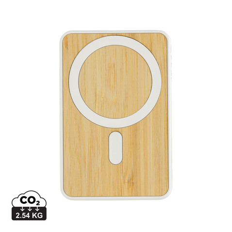 Zen 5000mAh 5W magnetische Bambus-Powerbank aus RCS rPlastik weiß bedrucken, Art.-Nr. P322.9003