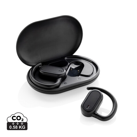 Fitsound TWS-Ohrhörer aus RCS recyceltem Kunststoff schwarz bedrucken, Art.-Nr. P331.1001