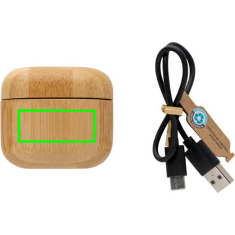 TWS-Kopfhörer aus RCS recyceltem Kunststoff und Bambus braun bedrucken, Art.-Nr. P329.939 TWS-Kopfhörer aus RCS recyceltem Kunststoff und Bambus braun bedrucken, Art.-Nr. P329.939