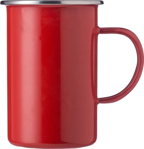 Emaille-Tasse Ayden | Edelstahlrand | 450 ml – Rot bedrucken, Art.-Nr. 008999999_1014857