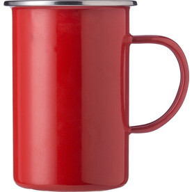 Emaille-Tasse Ayden | Edelstahlrand | 450 ml – Rot bedrucken, Art.-Nr. 008999999_1014857
