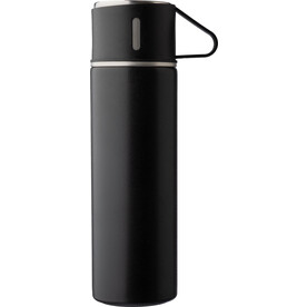 Thermosflaschen-Set | Edelstahl | 420 ml + 2 Becher – Schwarz bedrucken, Art.-Nr. 001999999_1097588