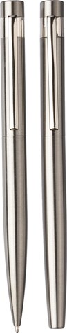 Schreibset Fritz | Recycelter Edelstahl | Drehkugelschreiber und Rollerball – Silber bedrucken, Art.-Nr. 032999128_1103697