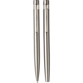 Schreibset Fritz | Recycelter Edelstahl | Drehkugelschreiber und Rollerball – Silber bedrucken, Art.-Nr. 032999128_1103697