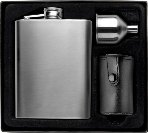 Flachmannset Brittany | Edelstahl 304 | 220 ml | 4 Becher – Silber bedrucken, Art.-Nr. 032999999_2807 Flachmannset Brittany | Edelstahl 304 | 220 ml | 4 Becher – Silber bedrucken, Art.-Nr. 032999999_2807
