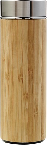 Trinkflasche Yara | Edelstahl und Bambus | 420 ml | Tee-Ei – Braun bedrucken, Art.-Nr. 011999999_8858