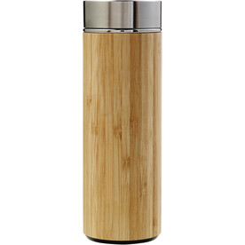 Trinkflasche Yara | Edelstahl und Bambus | 420 ml | Tee-Ei – Braun bedrucken, Art.-Nr. 011999999_8858