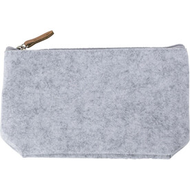 Kosmetiktasche Lucy | Recycelter Filz | Kunstleder-Details – Hellgrau bedrucken, Art.-Nr. 027999999_970970