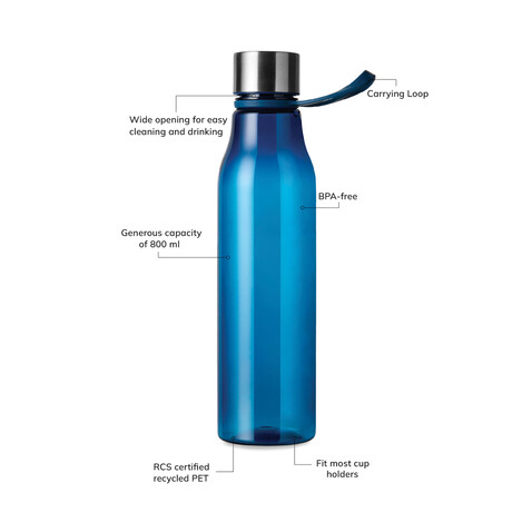 VINGA Lean 800ml RCS RPET Wasserflasche navy blau bedrucken, Art.-Nr. V4330525 VINGA Lean 800ml RCS RPET Wasserflasche navy blau bedrucken, Art.-Nr. V4330525