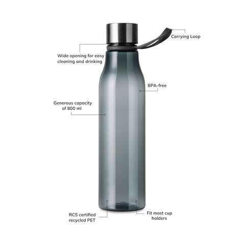 VINGA Lean 800ml RCS RPET Wasserflasche anthrazit bedrucken, Art.-Nr. V4330522