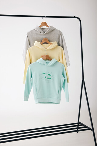 IQONIQ Yengo KidsHoodie mit Seitentaschen aus rec. Baumwolle light heather grey bedrucken, Art.-Nr. T6404.032.1314