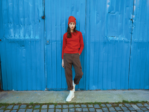 IQONIQ Zion Rundhals-Sweater aus recycelter Baumwolle rot bedrucken, Art.-Nr. T9300.029.M