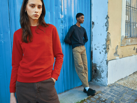 IQONIQ Zion Rundhals-Sweater aus recycelter Baumwolle rot bedrucken, Art.-Nr. T9300.029.M