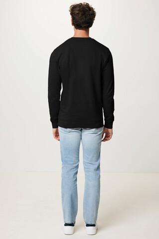 IQONIQ Zion Rundhals-Sweater aus recycelter Baumwolle schwarz bedrucken, Art.-Nr. T9300.001.XS