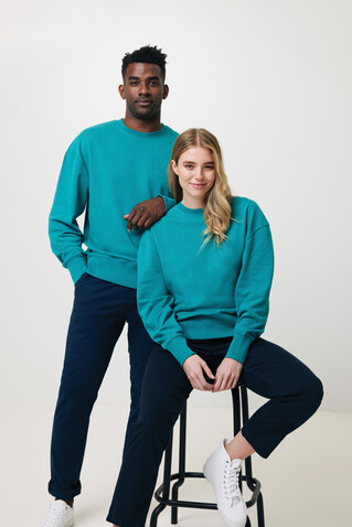 IQONIQ Kruger Relax-Rundhals-Sweater aus recycelt. Baumwolle verdigris bedrucken, Art.-Nr. T9302.009.XL