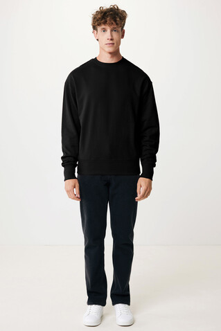 IQONIQ Kruger Relax-Rundhals-Sweater aus recycelt. Baumwolle schwarz bedrucken, Art.-Nr. T9302.001.S