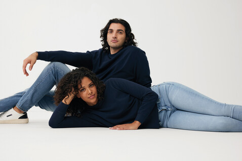 IQONIQ Etosha Lightweight Sweater aus recycelter Baumwolle navy blau bedrucken, Art.-Nr. T9303.002.5XL