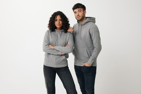 IQONIQ Rila Lightweight Hoodie aus recycelter Baumwolle light heather anthracite bedrucken, Art.-Nr. T9404.034.XXS