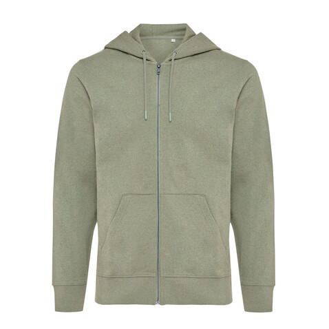 IQONIQ Abisko Zip-Kapuzenpullover aus recycelter Baumwolle heather green bedrucken, Art.-Nr. T9600.015.XXXL