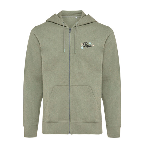 IQONIQ Abisko Zip-Kapuzenpullover aus recycelter Baumwolle heather green bedrucken, Art.-Nr. T9600.015.XXXL