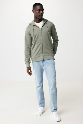 IQONIQ Abisko Zip-Kapuzenpullover aus recycelter Baumwolle heather green bedrucken, Art.-Nr. T9600.015.XXXL