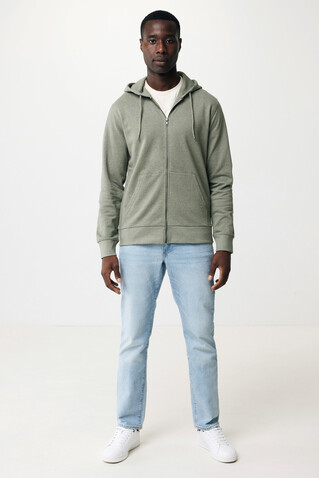 IQONIQ Abisko Zip-Kapuzenpullover aus recycelter Baumwolle heather green bedrucken, Art.-Nr. T9600.015.XXXL