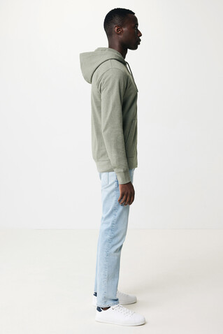 IQONIQ Abisko Zip-Kapuzenpullover aus recycelter Baumwolle heather green bedrucken, Art.-Nr. T9600.015.XXXL