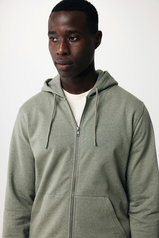 IQONIQ Abisko Zip-Kapuzenpullover aus recycelter Baumwolle heather green bedrucken, Art.-Nr. T9600.015.XXXL