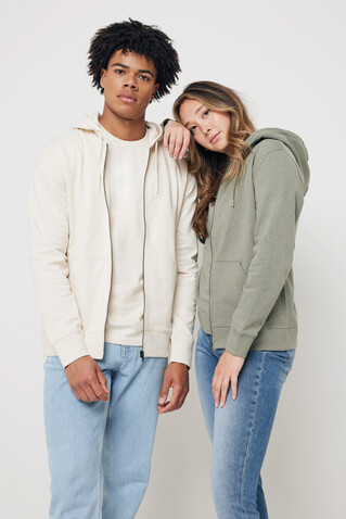 IQONIQ Abisko Zip-Kapuzenpullover aus recycelter Baumwolle heather green bedrucken, Art.-Nr. T9600.015.XXXL