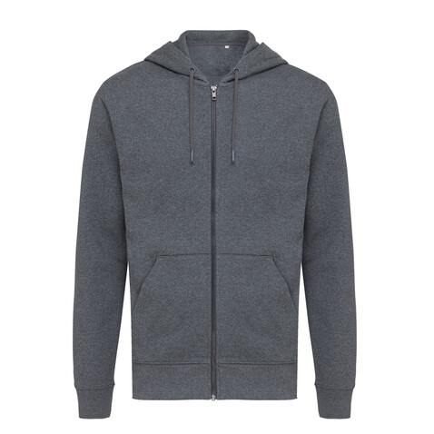 IQONIQ Abisko Zip-Kapuzenpullover aus recycelter Baumwolle heather anthracite bedrucken, Art.-Nr. T9600.014.XXXL
