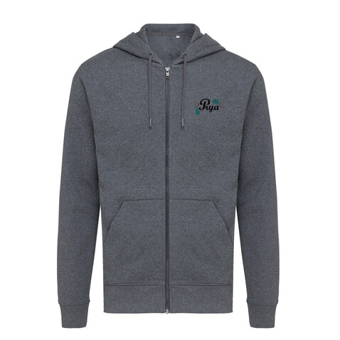 IQONIQ Abisko Zip-Kapuzenpullover aus recycelter Baumwolle heather anthracite bedrucken, Art.-Nr. T9600.014.XXXL