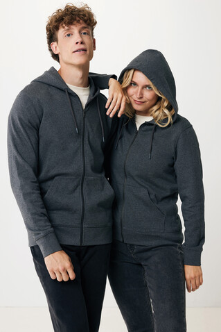 IQONIQ Abisko Zip-Kapuzenpullover aus recycelter Baumwolle heather anthracite bedrucken, Art.-Nr. T9600.014.XXXL