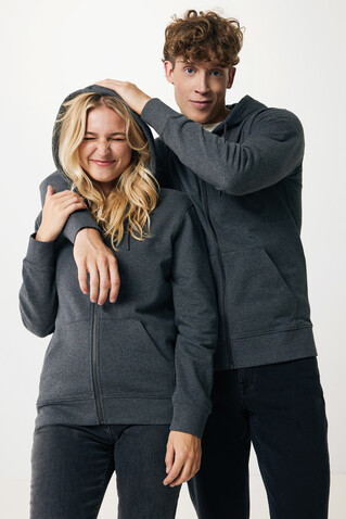IQONIQ Abisko Zip-Kapuzenpullover aus recycelter Baumwolle heather anthracite bedrucken, Art.-Nr. T9600.014.XXXL