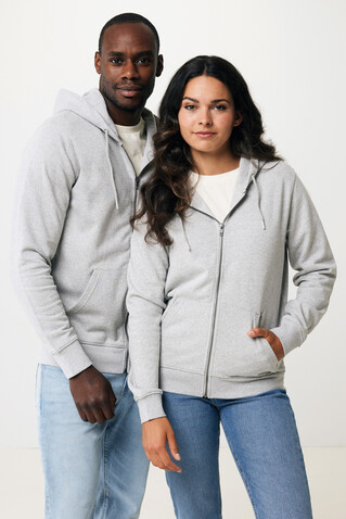IQONIQ Abisko Zip-Kapuzenpullover aus recycelter Baumwolle heather grey bedrucken, Art.-Nr. T9600.013.5XL