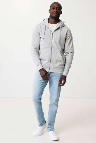 IQONIQ Abisko Zip-Kapuzenpullover aus recycelter Baumwolle heather grey bedrucken, Art.-Nr. T9600.013.5XL