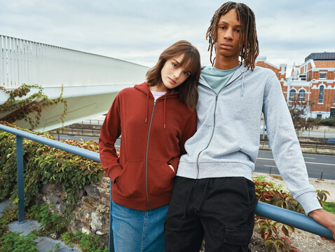 IQONIQ Abisko Zip-Kapuzenpullover aus recycelter Baumwolle heather grey bedrucken, Art.-Nr. T9600.013.5XL