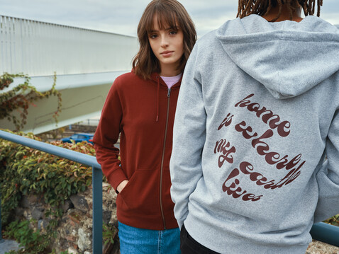 IQONIQ Abisko Zip-Kapuzenpullover aus recycelter Baumwolle heather grey bedrucken, Art.-Nr. T9600.013.5XL