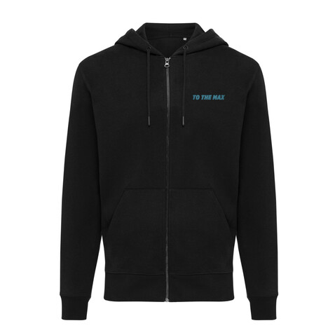 IQONIQ Abisko Zip-Kapuzenpullover aus recycelter Baumwolle schwarz bedrucken, Art.-Nr. T9600.001.S
