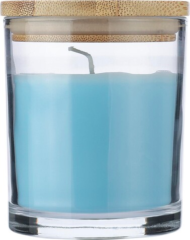 Kerze Riven | Glas mit Bambusdeckel – Hellblau bedrucken, Art.-Nr. 018999999_1207021 Kerze Riven | Glas mit Bambusdeckel – Hellblau bedrucken, Art.-Nr. 018999999_1207021