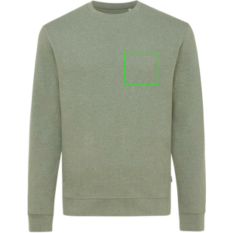 IQONIQ Denali ungefärbt. Rundhals-Sweater aus recycelter BW heather green bedrucken, Art.-Nr. T9301.015.L
