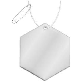 RFX™ H-12 sechseckiger, leichter, reflektierender PVC-Anhänger, weiss bedrucken, Art.-Nr. 1PR13601