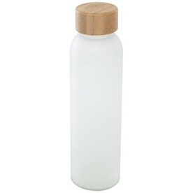 Lume 500 ml Flasche aus mattiertem Kalknatronglas mit Bambusdeckel, weiss bedrucken, Art.-Nr. 10083001