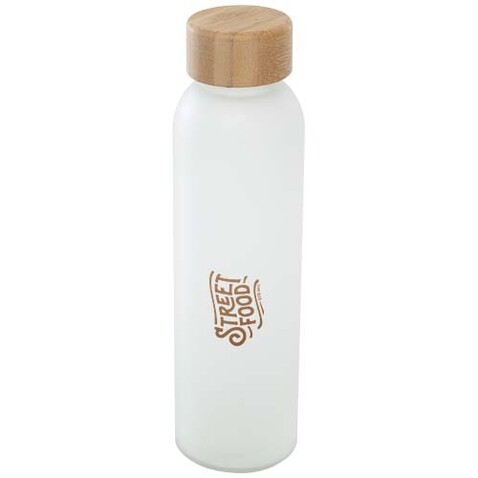 Lume 500 ml Flasche aus mattiertem Kalknatronglas mit Bambusdeckel, weiss bedrucken, Art.-Nr. 10083001
