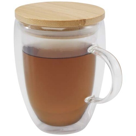Leona 350 ml Glasbecher mit Bambusdeckel, transparent klar bedrucken, Art.-Nr. 11341801 Leona 350 ml Glasbecher mit Bambusdeckel, transparent klar bedrucken, Art.-Nr. 11341801